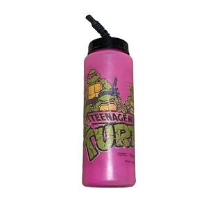 Vintage Ninja Turtles Water Bottle Pink w Straw TMNT 1988 Betras Plastics